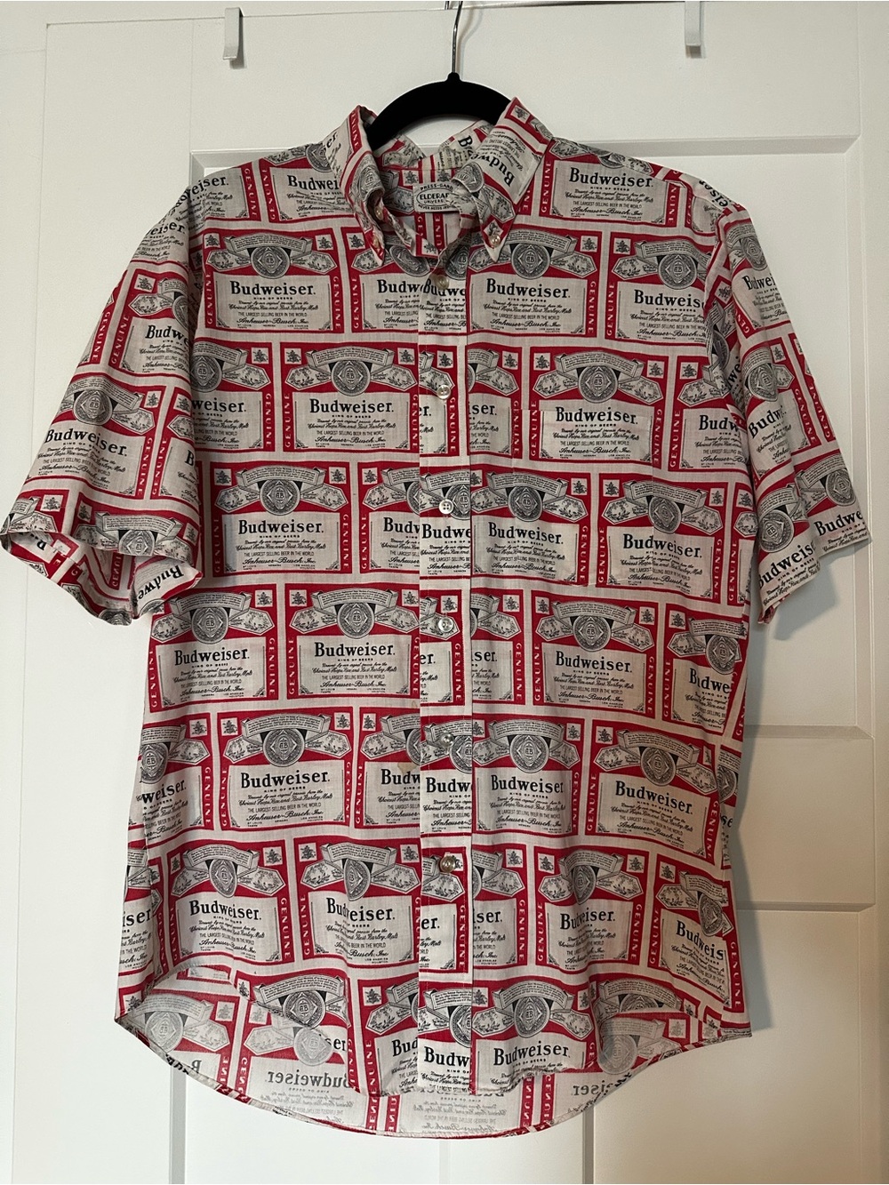 Vintage 70s/80s Budweiser Logo Short-Sleeve Button-Up Shirt - Red/White
